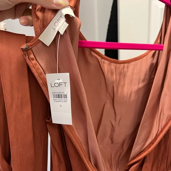 Loft Rust colored tie waist flowy dress - Picture 3 of 4